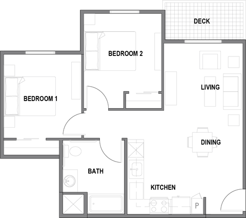 The Bluffs at 44th 2 bedroom 1 bath 745-810sf